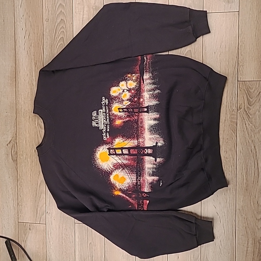 GOLDEN GATE BRIDGE 50th Anniversary Hanes Vintage Crewneck Sweater XL 80s VTG